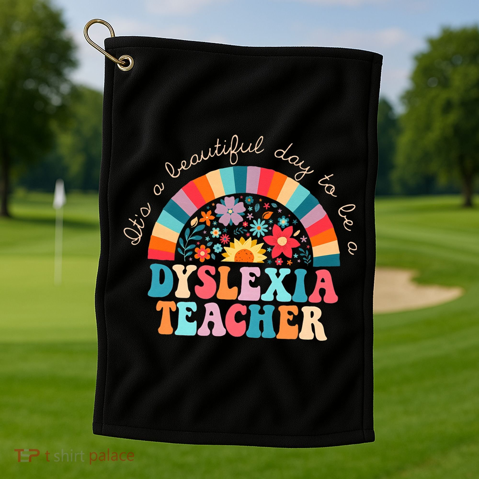 Dyslexia Teacher Retro Dyslexia SPED Therapist Rainbow Golf Towel