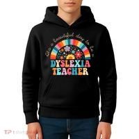 Dyslexia Teacher Retro Dyslexia SPED Therapist Rainbow Kids Hoodie thumb 4