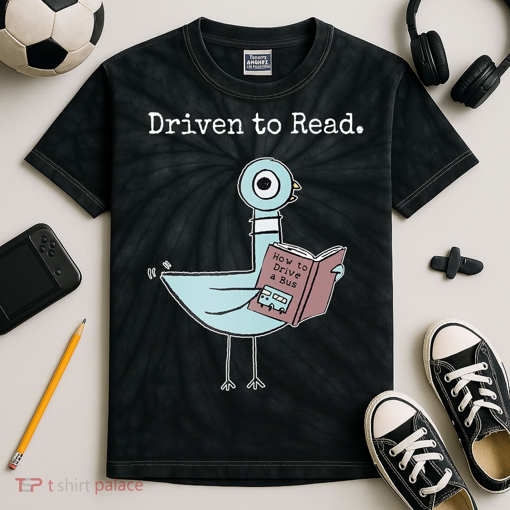 Driven To Read Pigeon Book Kids Tie-Dye T-Shirt