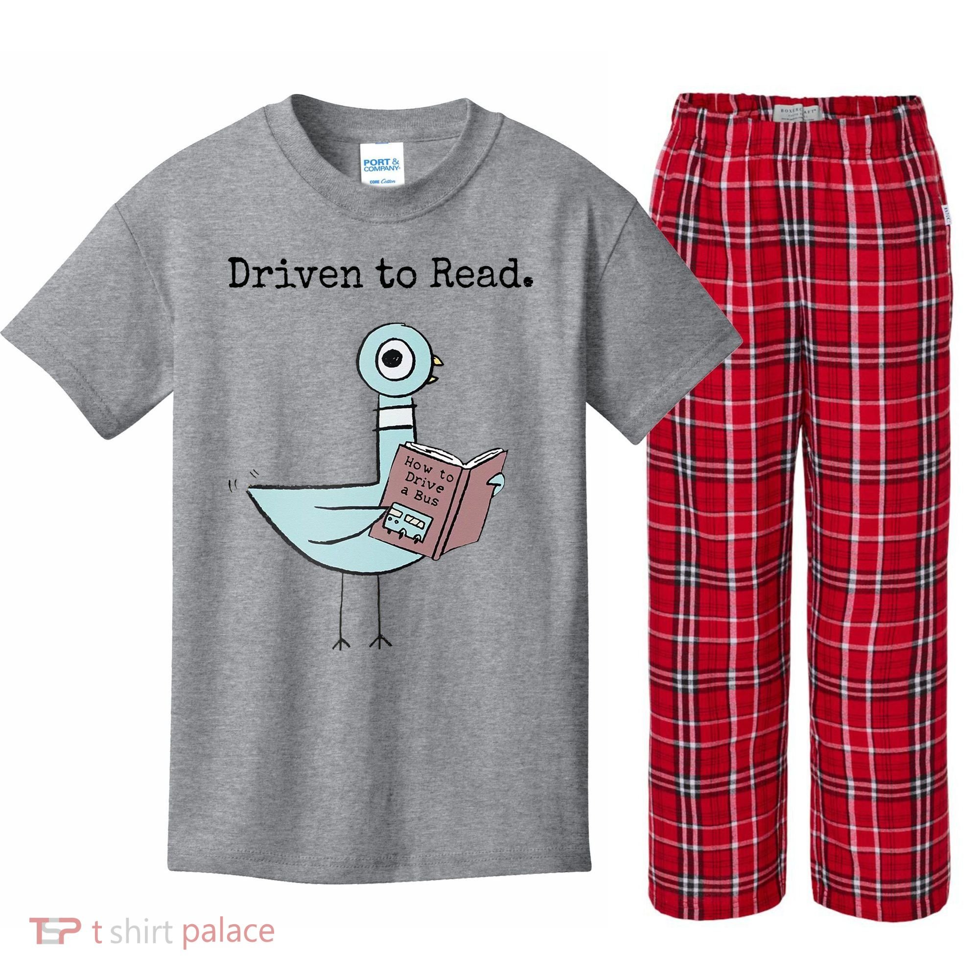 Driven To Read Pigeon Book Kids Plaid Pajama Set