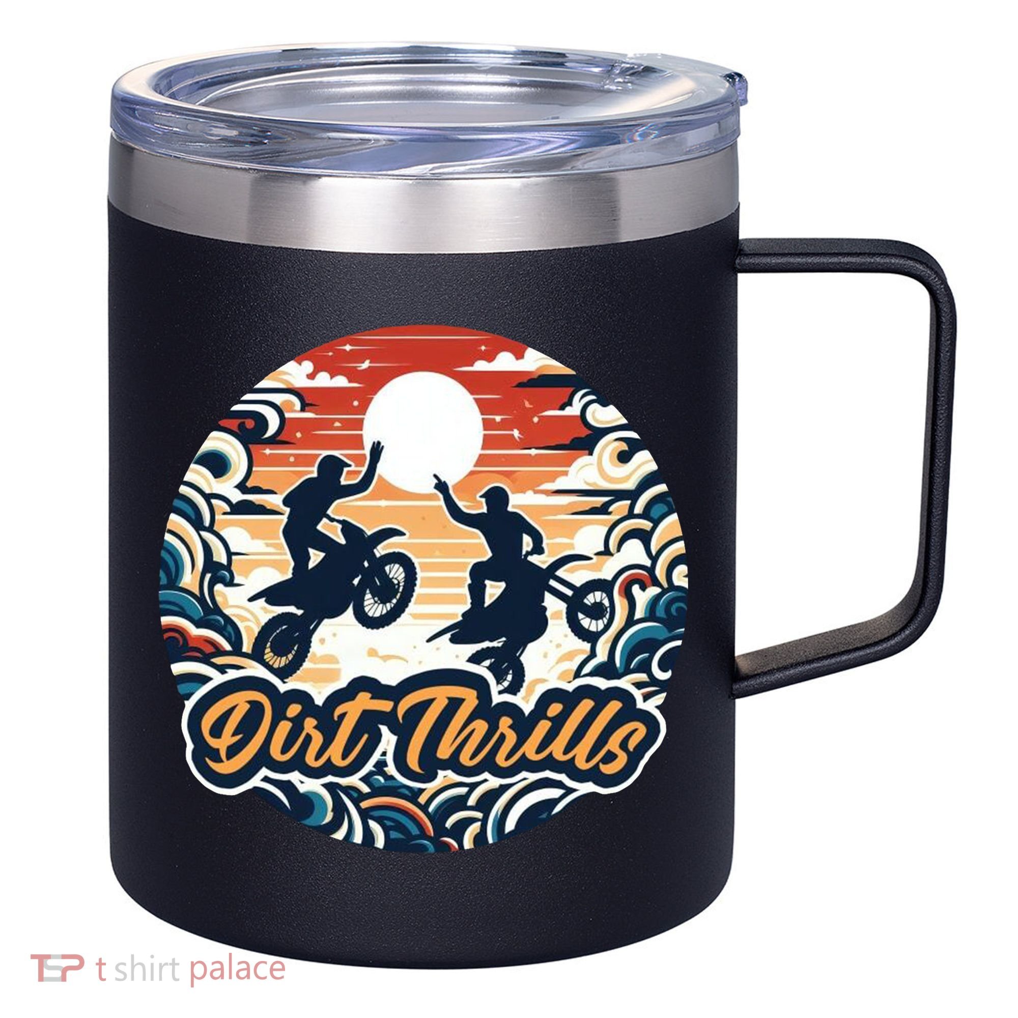Dirt Thrills Retro Sunset Motocross 12oz Stainless Steel Coffee Mug