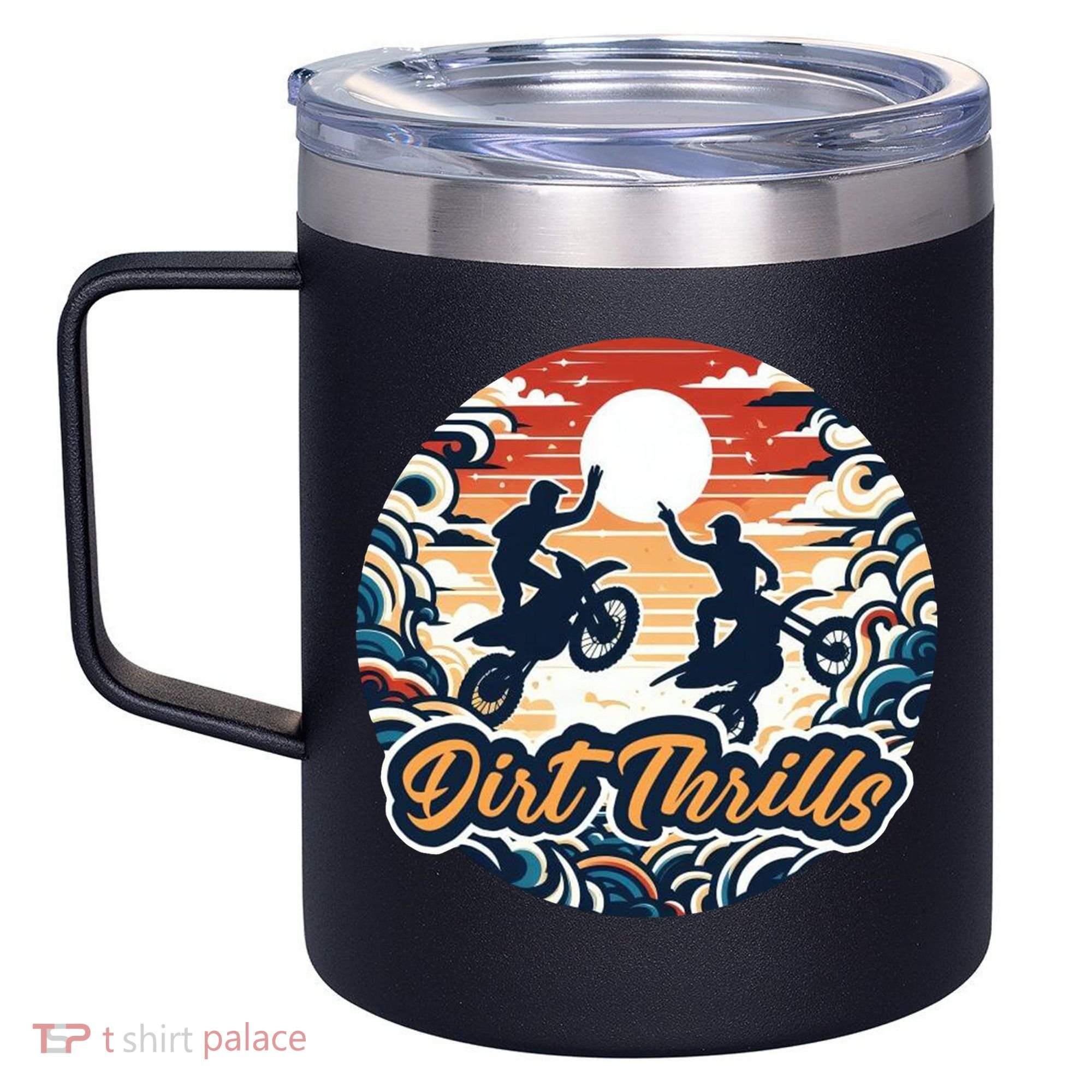 Dirt Thrills Retro Sunset Motocross 12oz Stainless Steel Coffee Mug