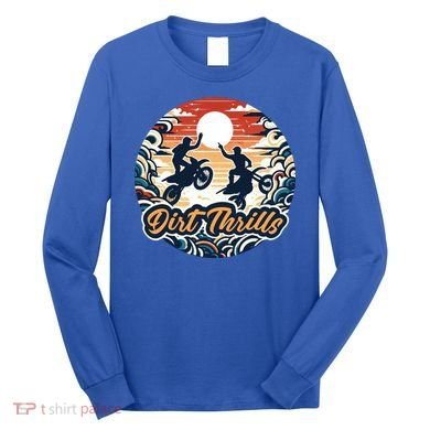 Dirt Thrills Retro Sunset Motocross Long Sleeve Shirt
