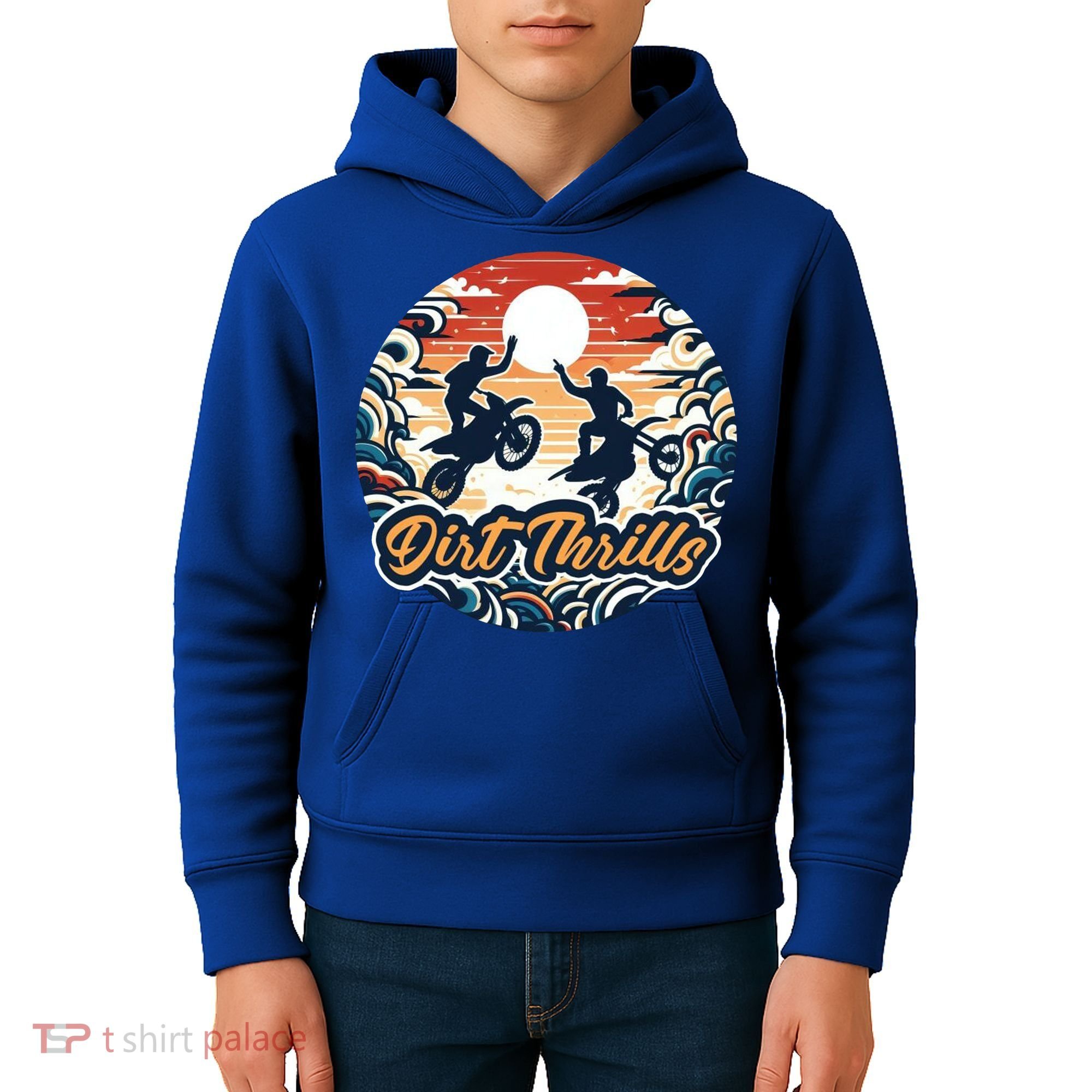 Dirt Thrills Retro Sunset Motocross Kids Hoodie