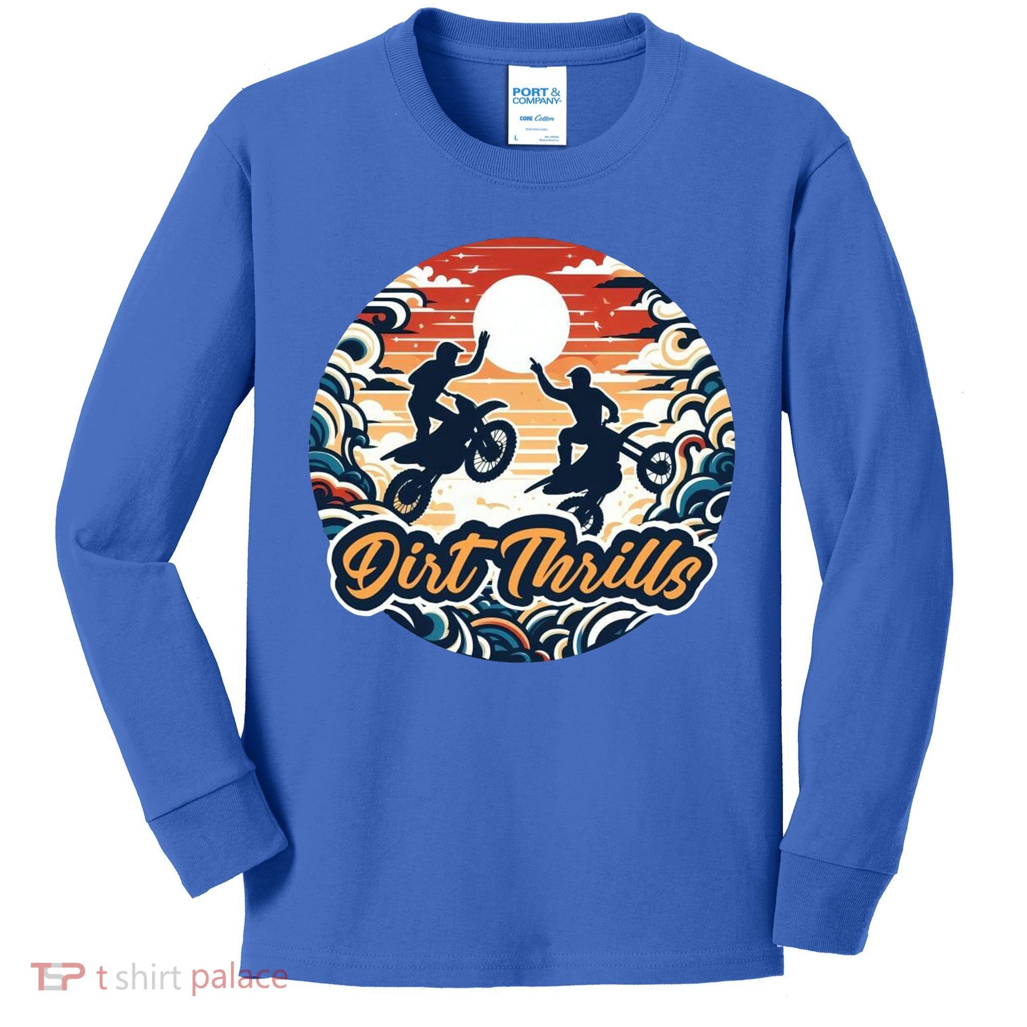 Dirt Thrills Retro Sunset Motocross Kids Long Sleeve Shirt