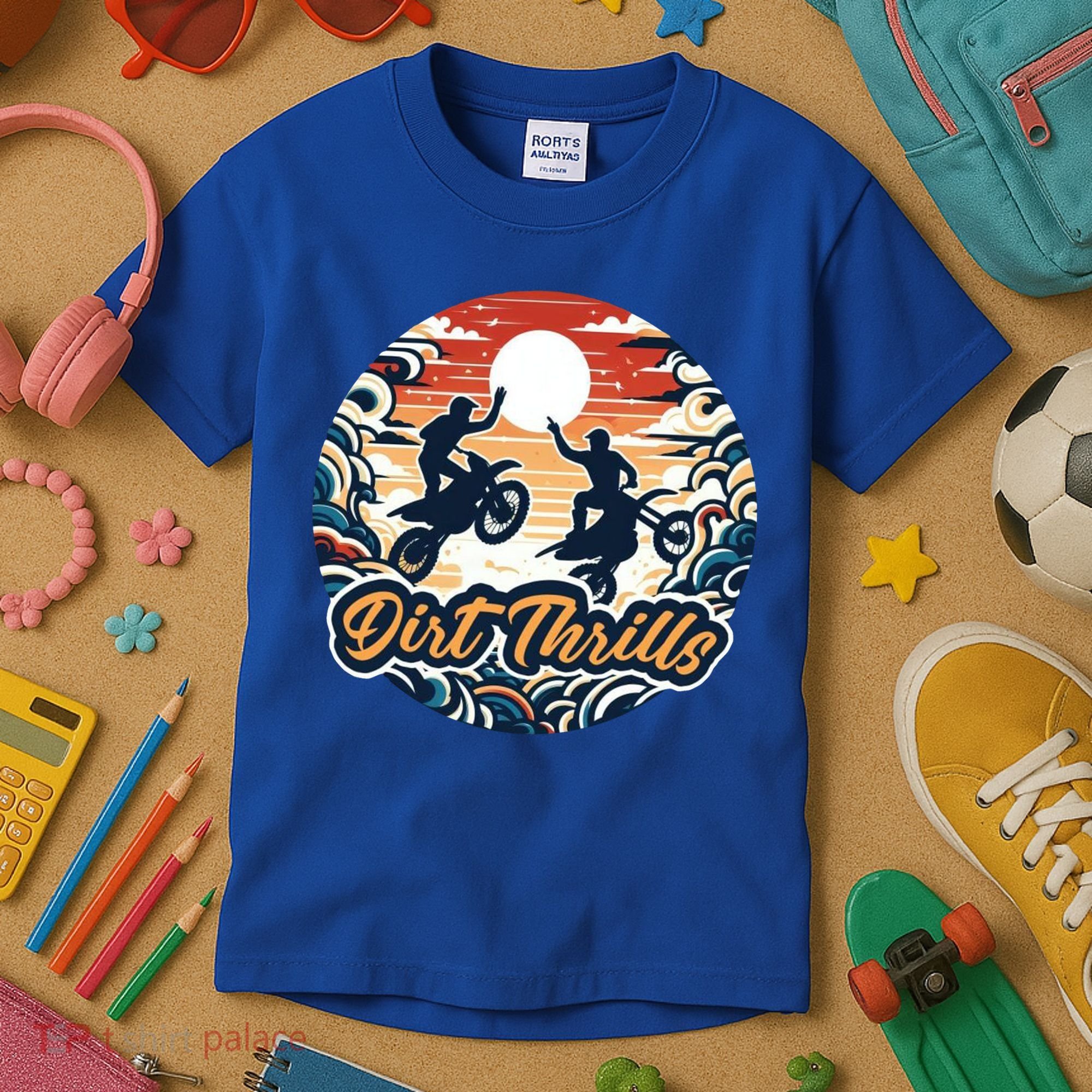Dirt Thrills Retro Sunset Motocross Kids T-Shirt