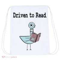 Driven To Read Pigeon Library Book Lover Drawstring Bag thumb 0
