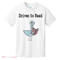 Driven To Read Pigeon Library Book Lover Kids T-Shirt thumb 0