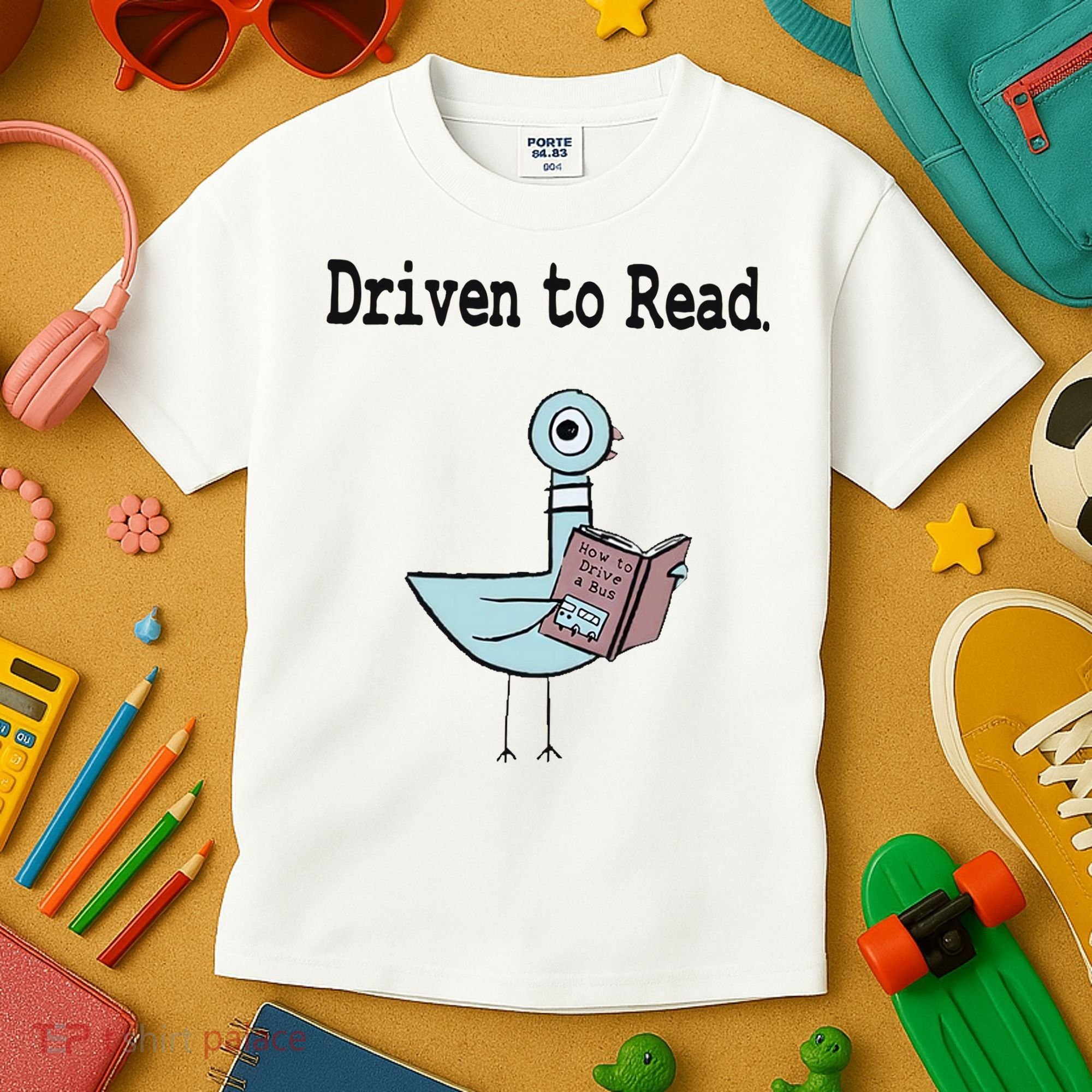 Driven To Read Pigeon Library Book Lover Kids T-Shirt