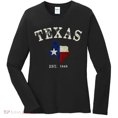 Distressed Texas State Flag Map Women's Long Sleeve Shirt