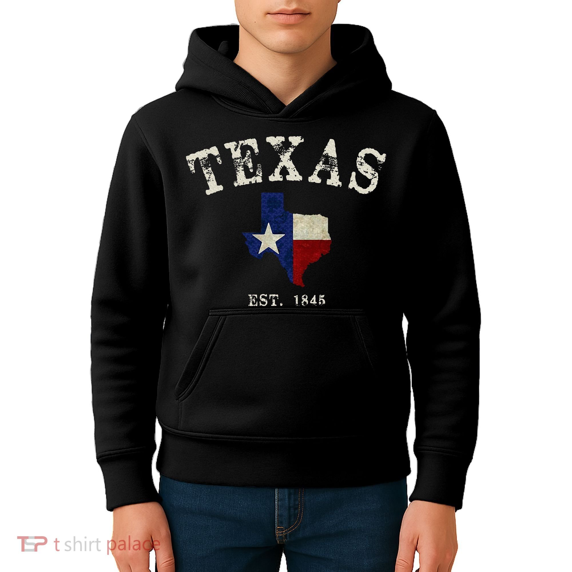 Distressed Texas State Flag Map Kids Hoodie