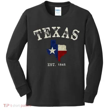Distressed Texas State Flag Map Kids Long Sleeve Shirt