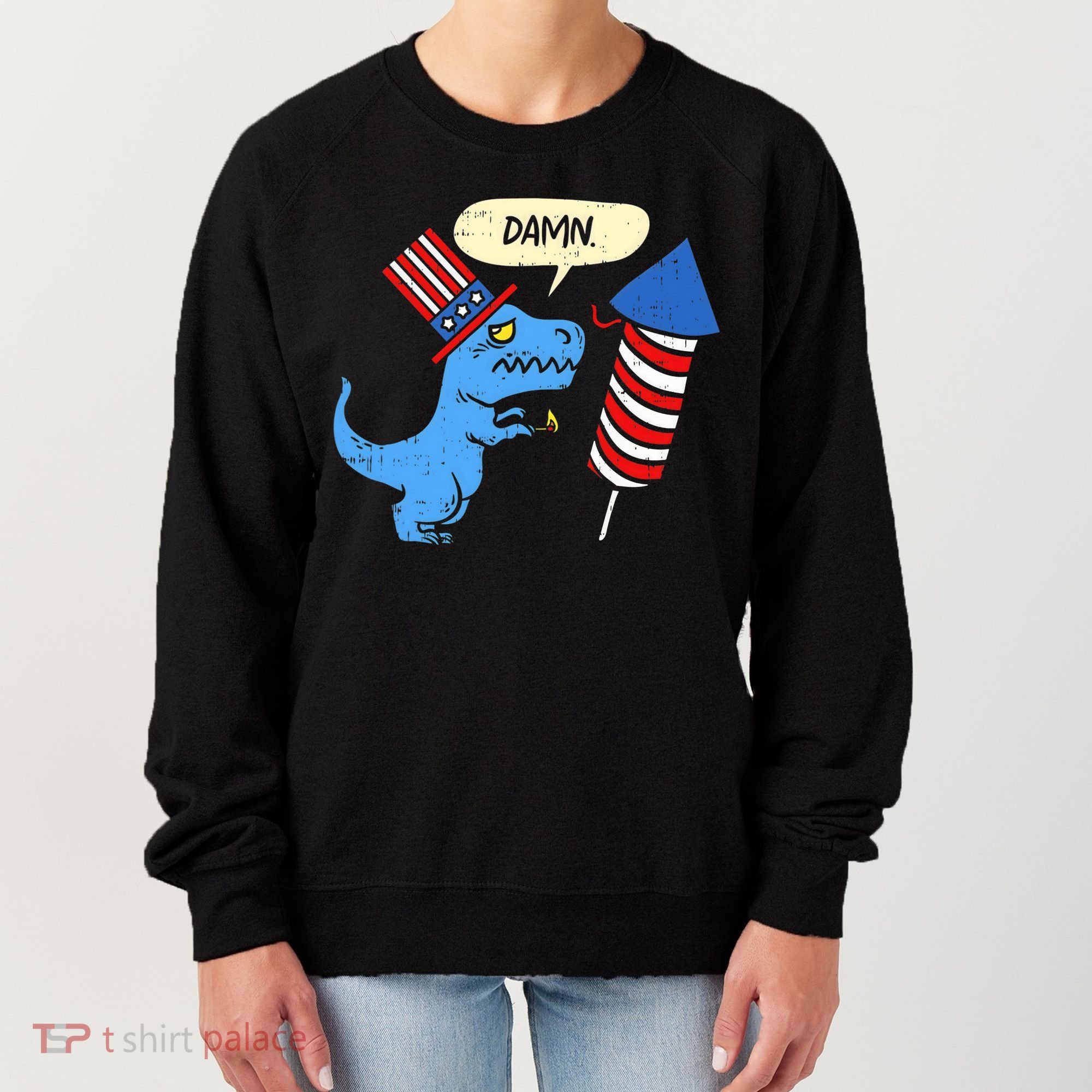 Damn TRex Short Hands Firecracker Funny Firework 4th Of July Women's Sweatshirt