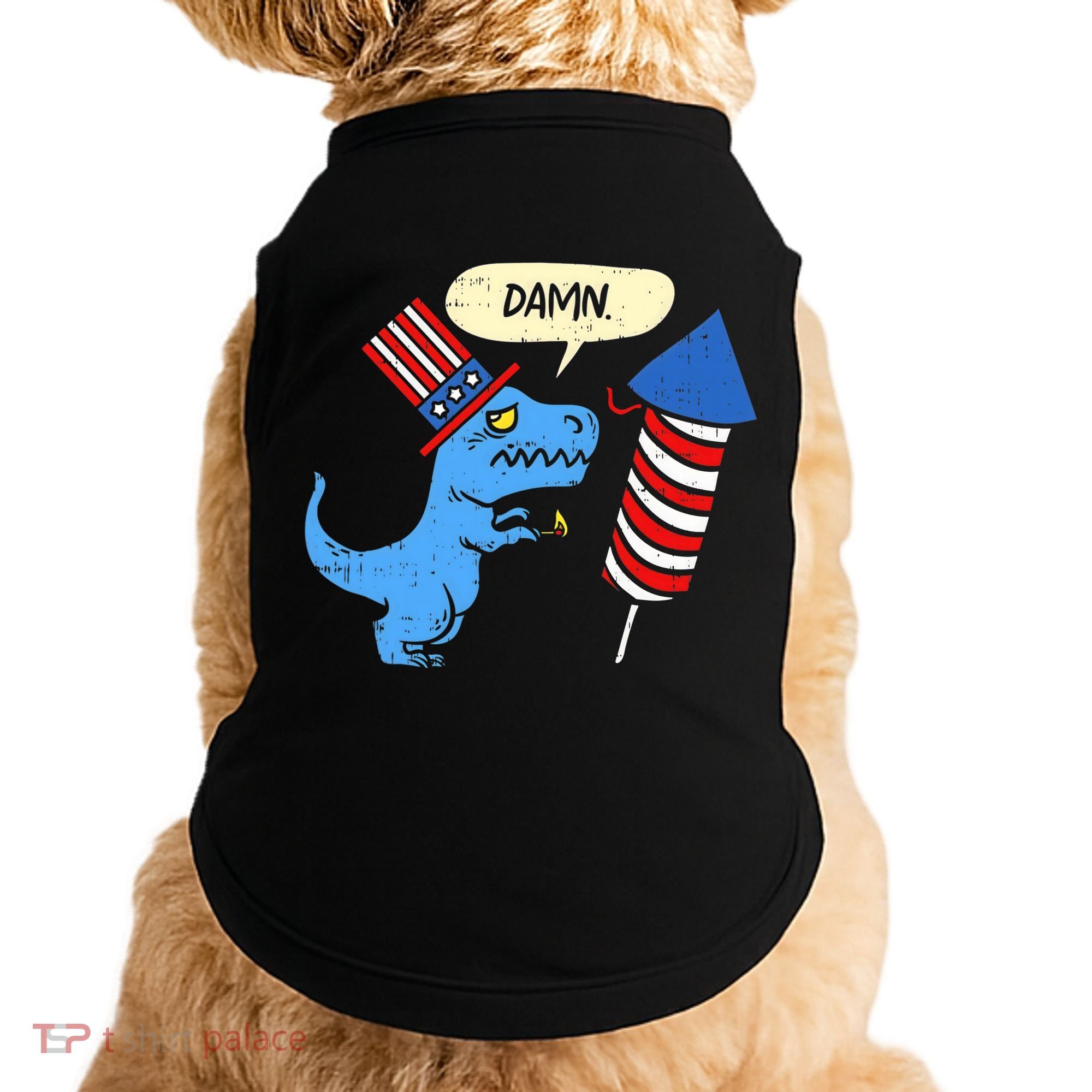 Damn TRex Short Hands Firecracker Funny Firework 4th Of July Doggie Tank