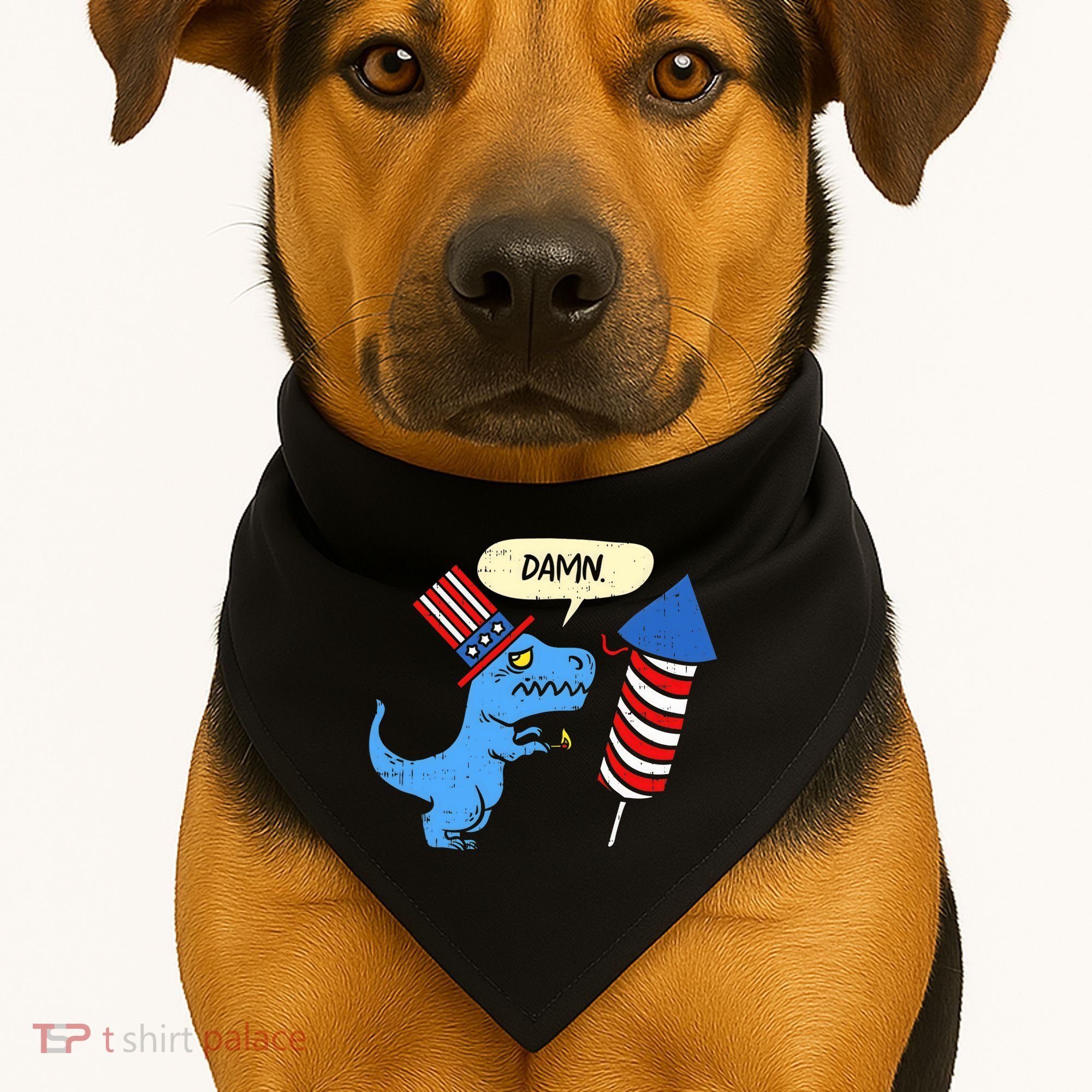 Damn TRex Short Hands Firecracker Funny Firework 4th Of July USA-Made Doggie Bandana