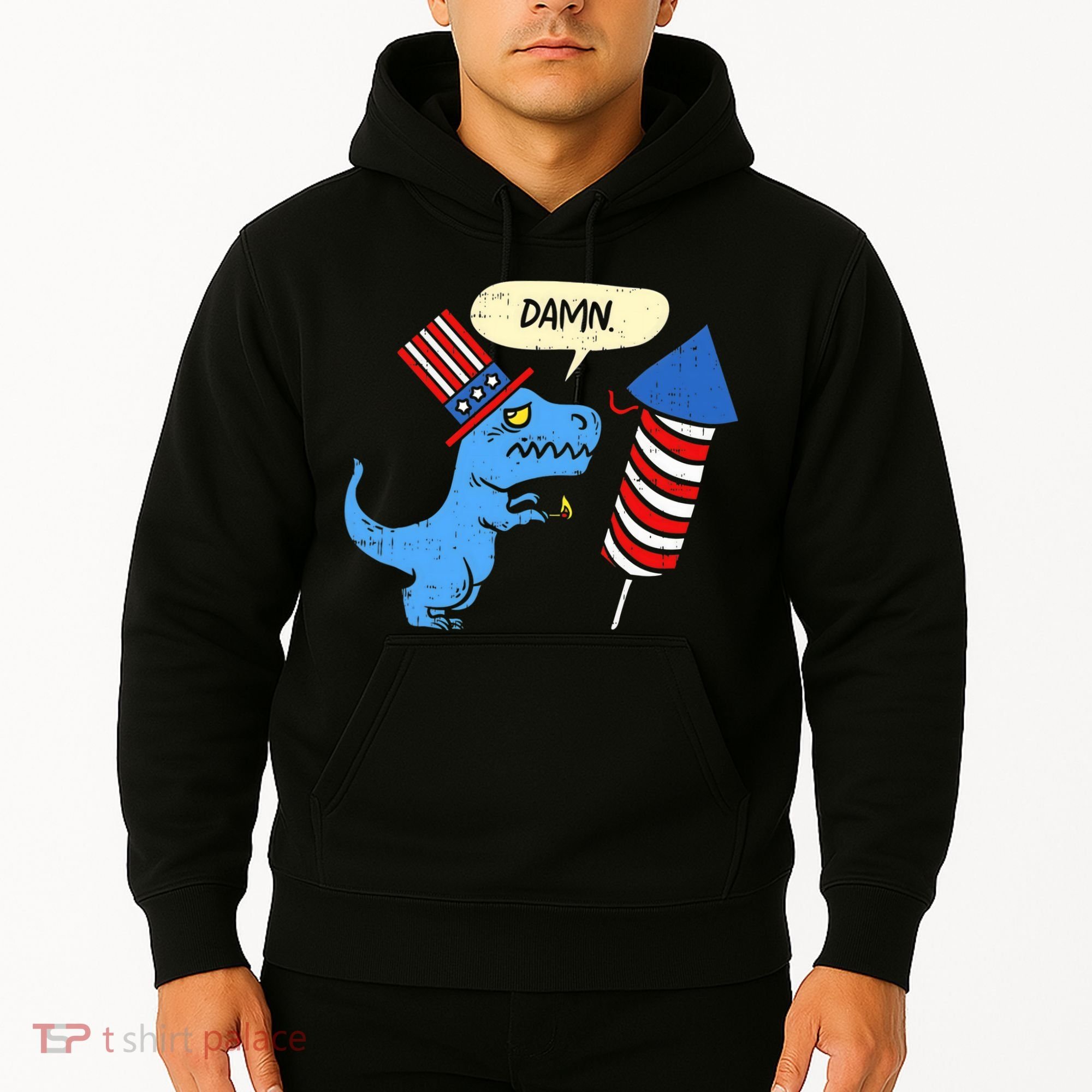 Damn TRex Short Hands Firecracker Funny Firework 4th Of July Hoodie