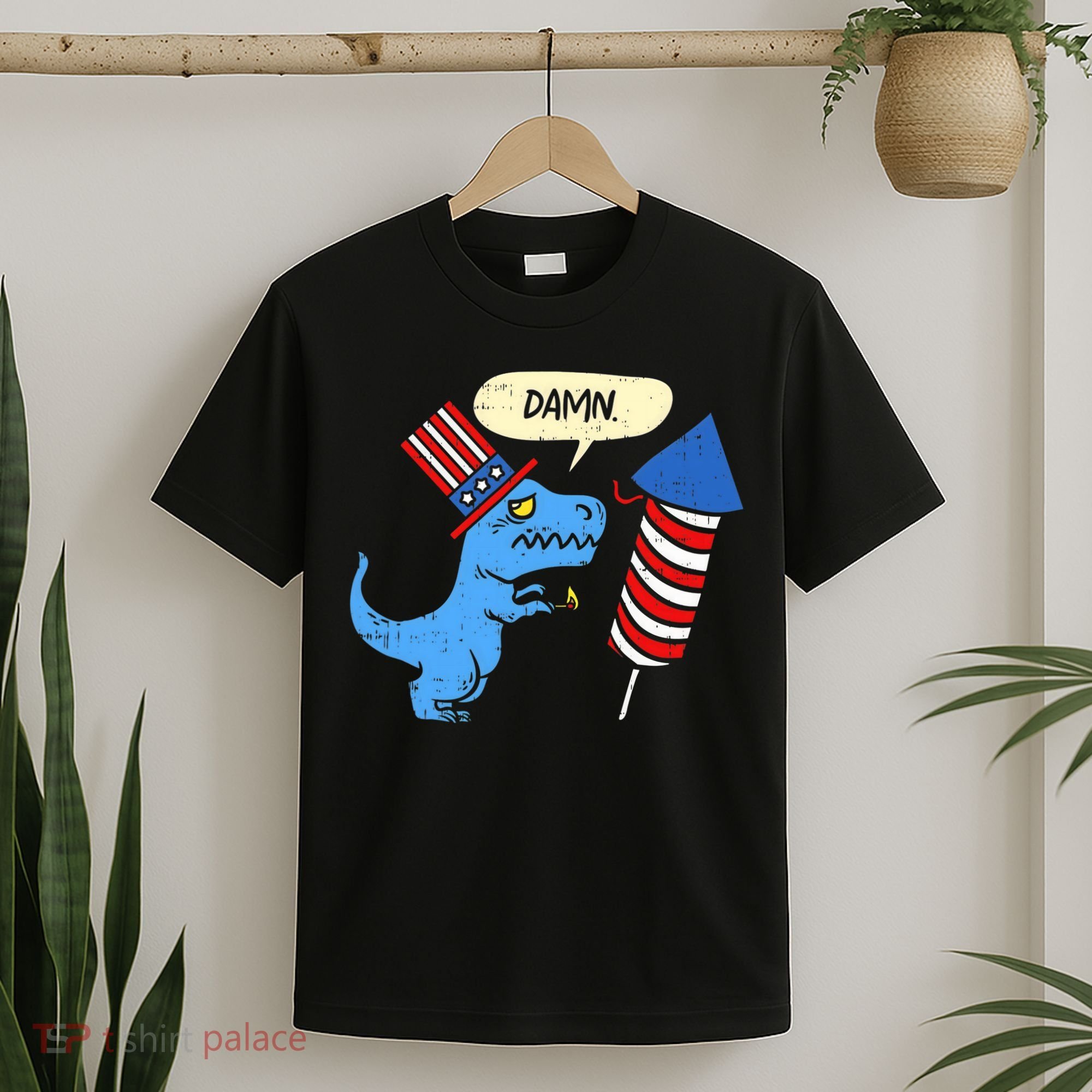 Damn TRex Short Hands Firecracker Funny Firework 4th Of July T-Shirt