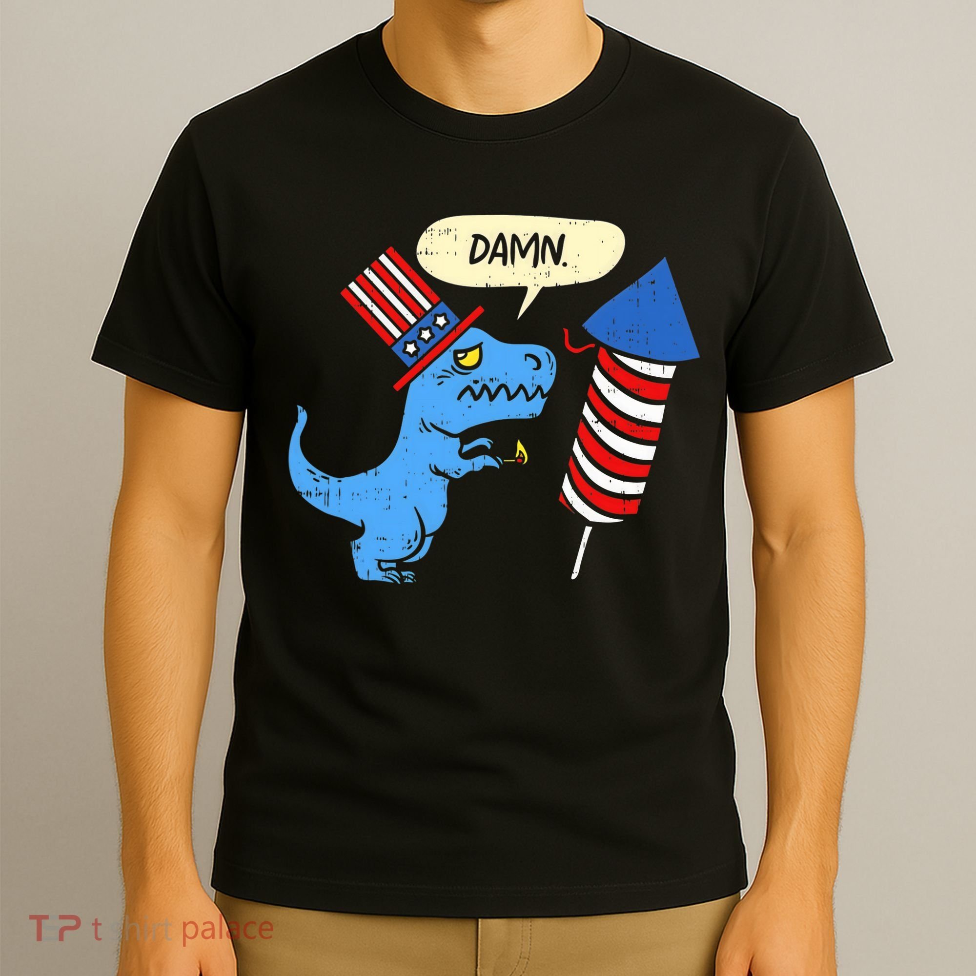Damn TRex Short Hands Firecracker Funny Firework 4th Of July T-Shirt