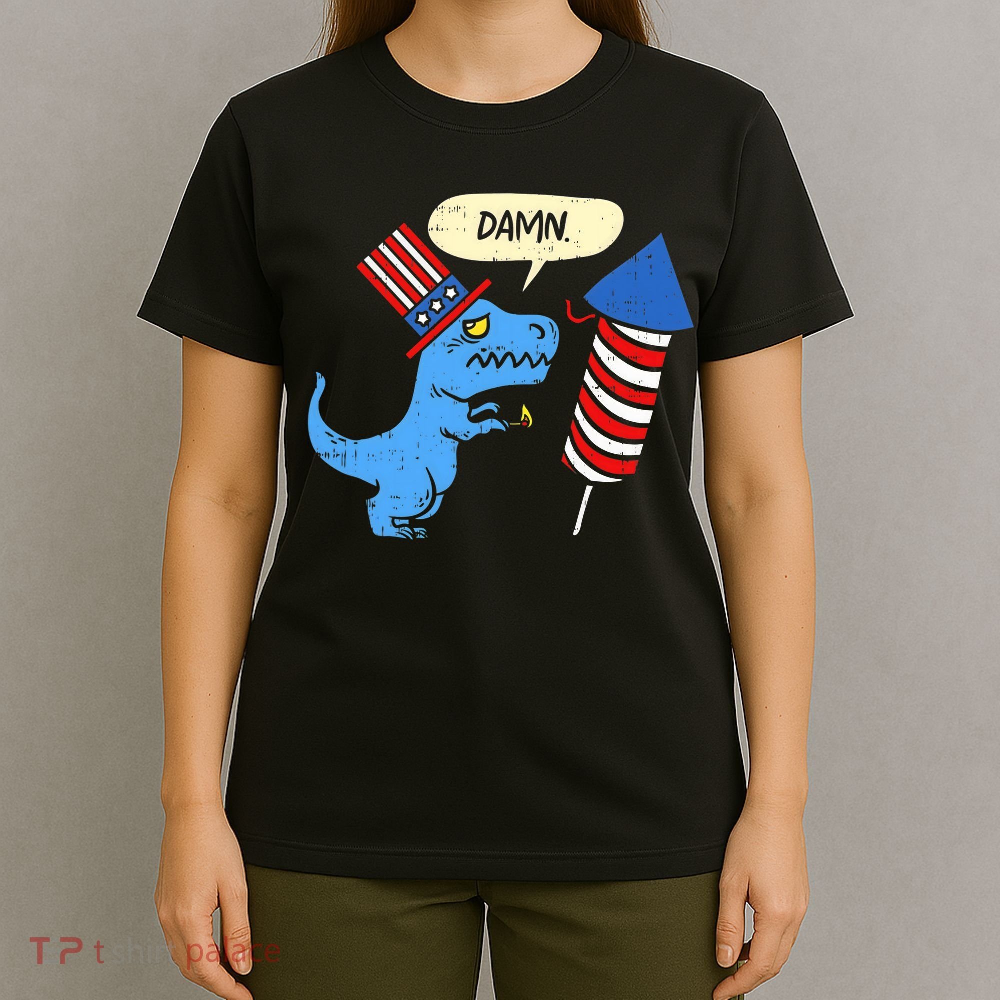 Damn TRex Short Hands Firecracker Funny Firework 4th Of July T-Shirt