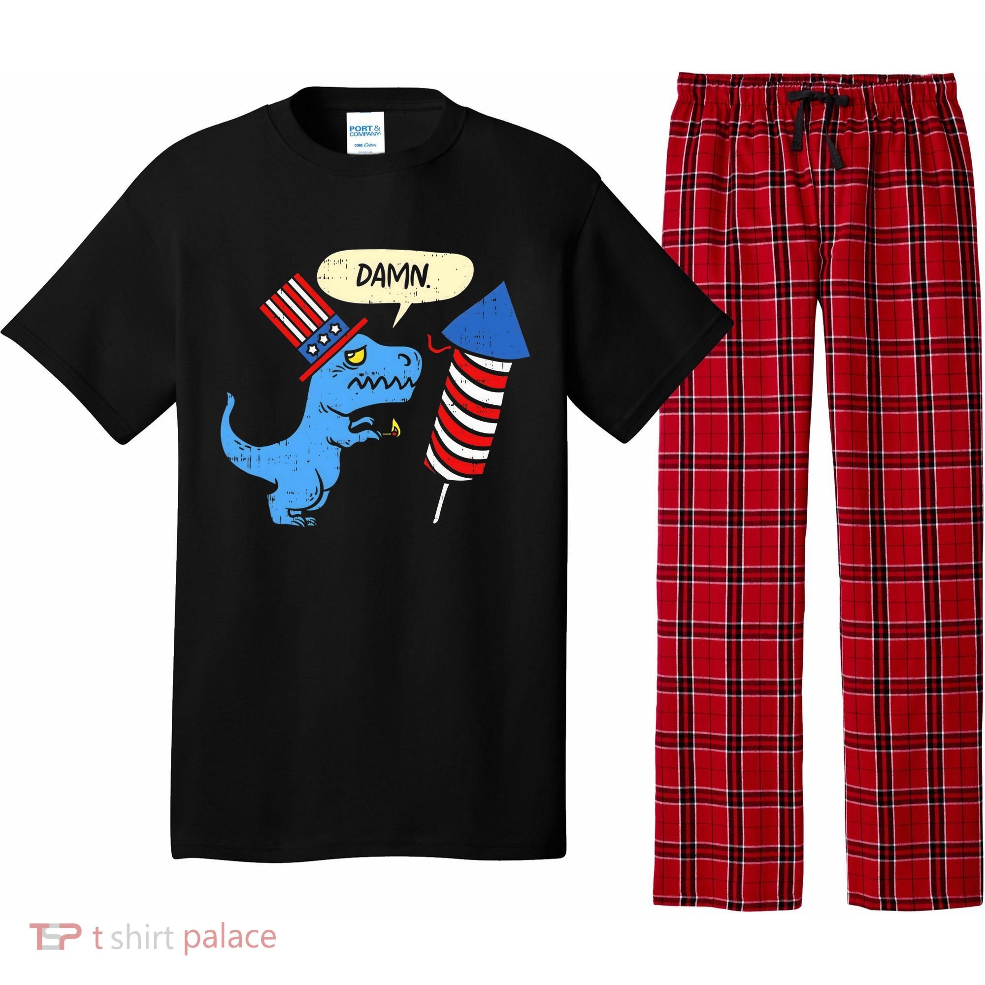 Damn TRex Short Hands Firecracker Funny Firework 4th Of July Pajama Set