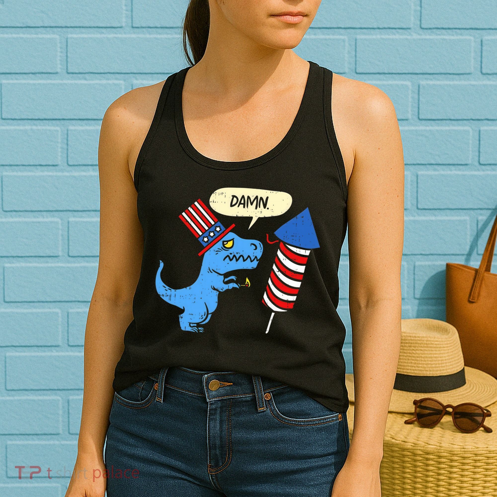 Damn TRex Short Hands Firecracker Funny Firework 4th Of July Women's Tank Top