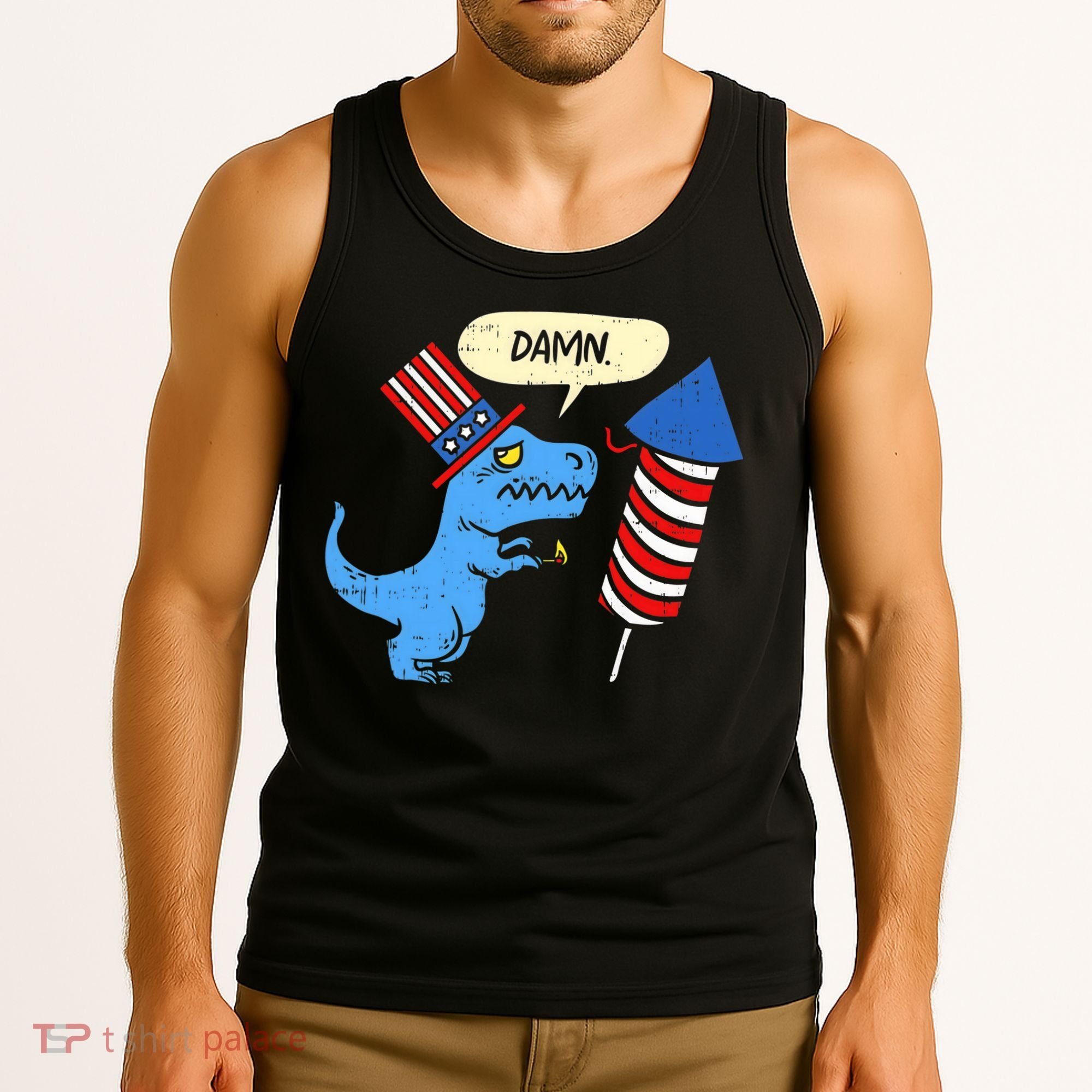 Damn TRex Short Hands Firecracker Funny Firework 4th Of July Tank Top