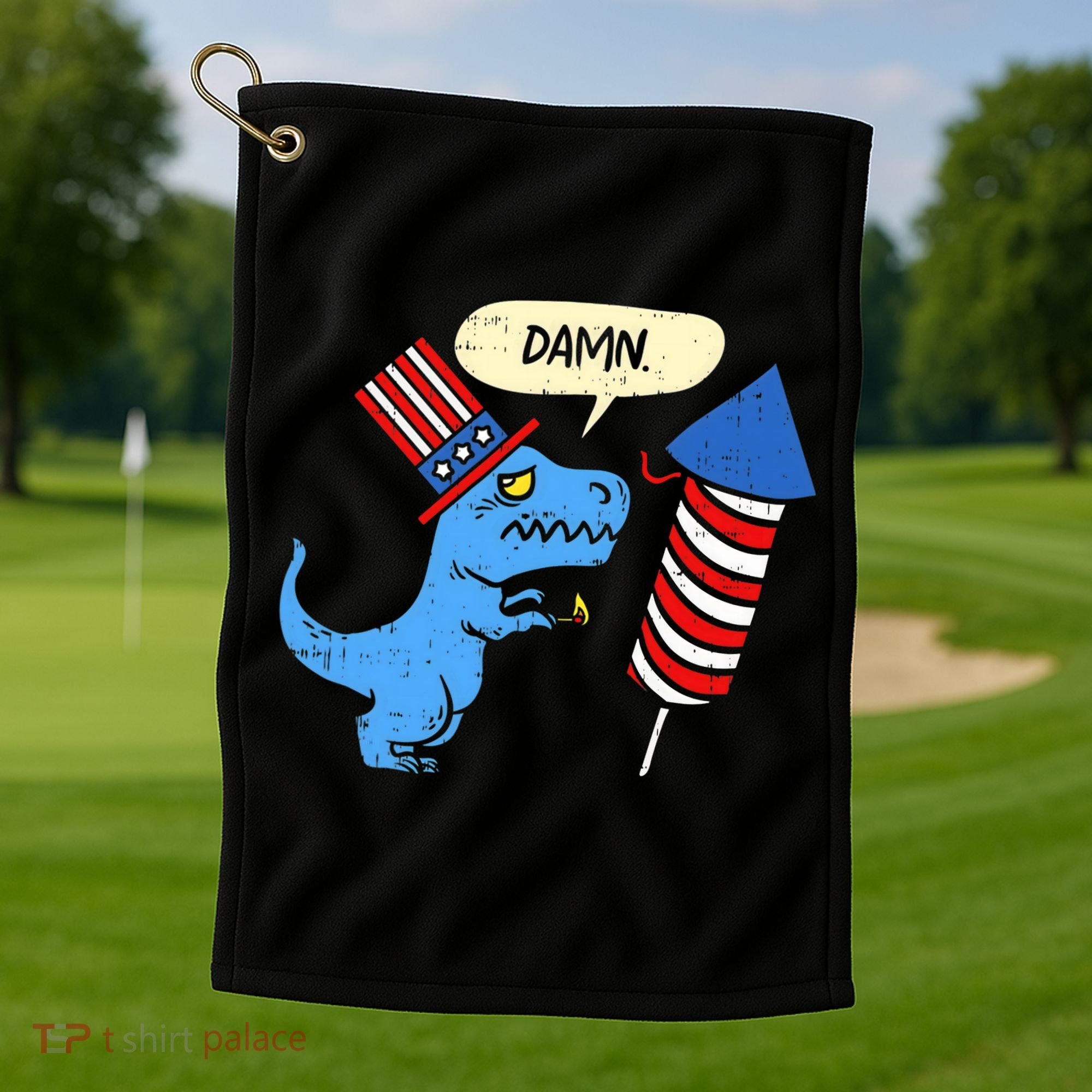 Damn TRex Short Hands Firecracker Funny Firework 4th Of July Golf Towel