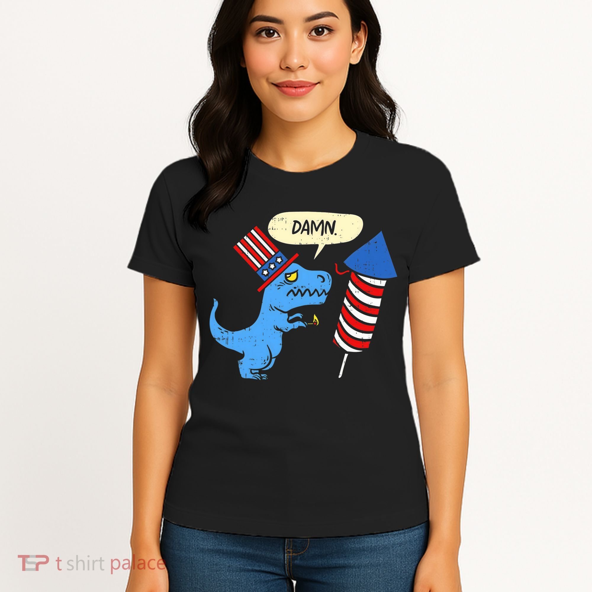Damn TRex Short Hands Firecracker Funny Firework 4th Of July Women's T-Shirt
