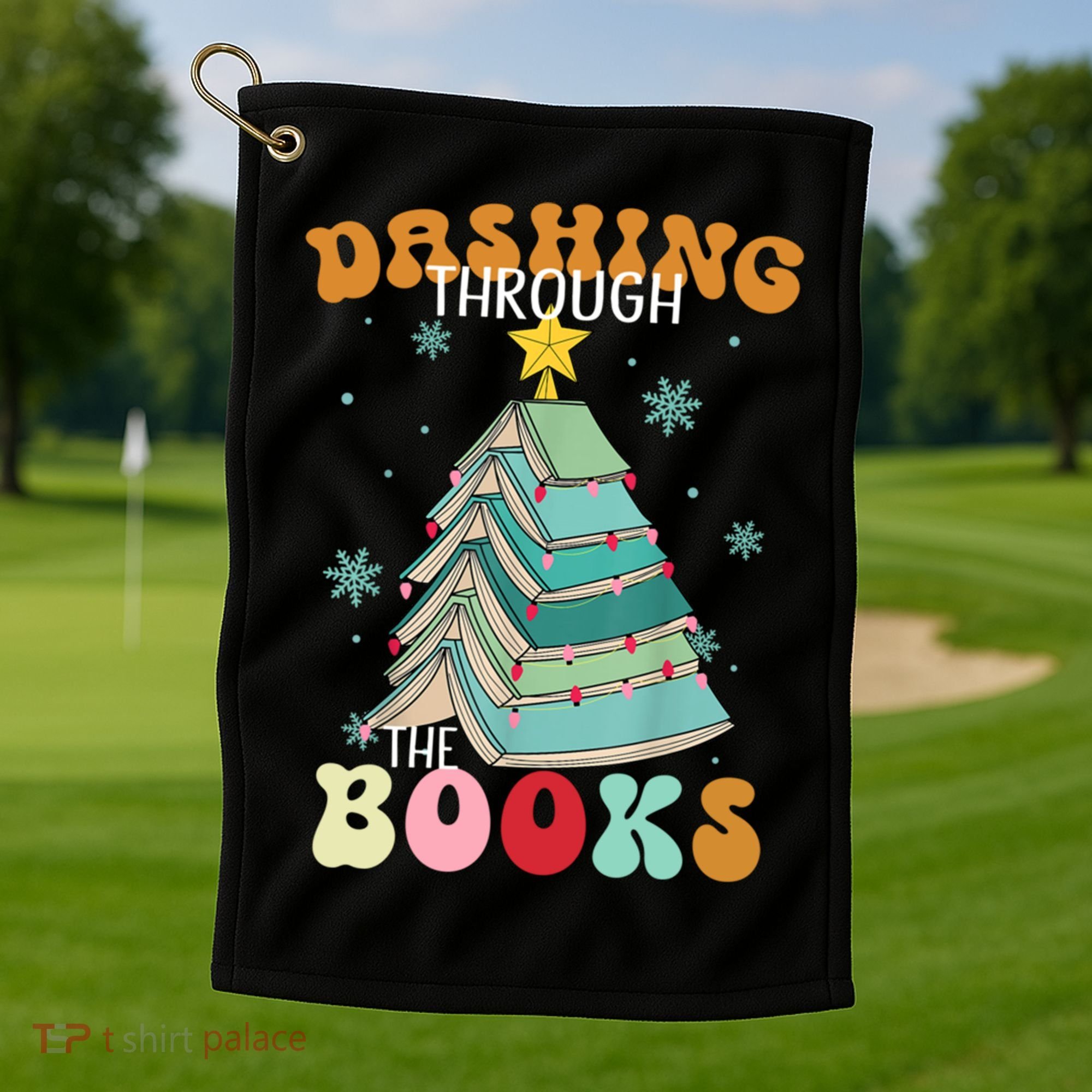 Dashing Through The Books Funny Book Christmas Tree Teacher Great Gift Golf Towel