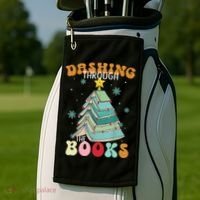 Dashing Through The Books Funny Book Christmas Tree Teacher Great Gift Golf Towel thumb 2
