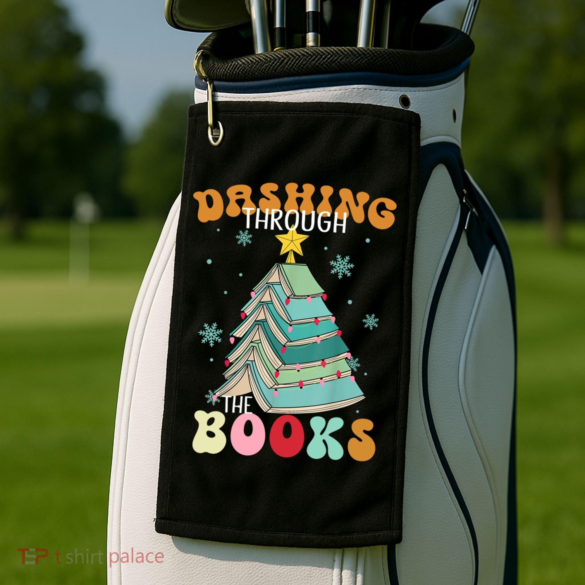 Dashing Through The Books Funny Book Christmas Tree Teacher Great Gift Golf Towel
