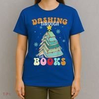 Dashing Through The Books Funny Book Christmas Tree Teacher Great Gift T-Shirt thumb 4