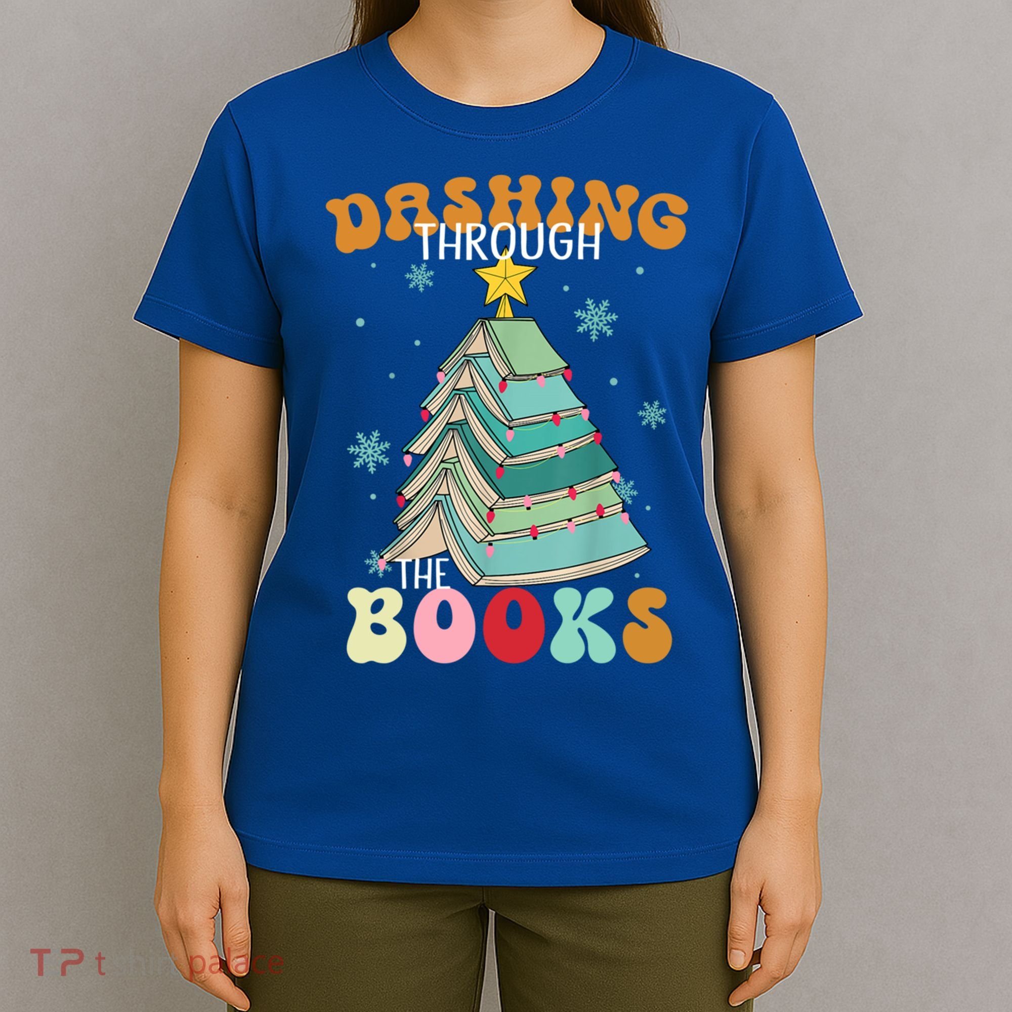 Dashing Through The Books Funny Book Christmas Tree Teacher Great Gift T-Shirt
