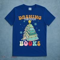 Dashing Through The Books Funny Book Christmas Tree Teacher Great Gift T-Shirt thumb 5