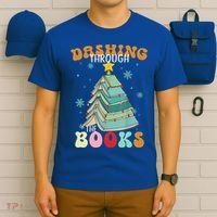 Dashing Through The Books Funny Book Christmas Tree Teacher Great Gift T-Shirt thumb 6