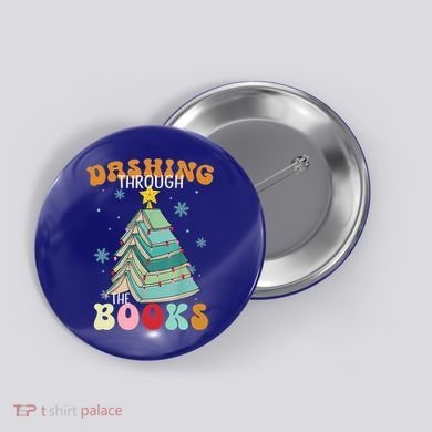 Dashing Through The Books Funny Book Christmas Tree Teacher Great Gift Button