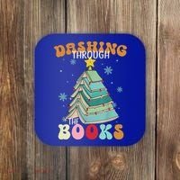 Dashing Through The Books Funny Book Christmas Tree Teacher Great Gift Coaster thumb 0
