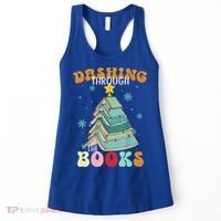Dashing Through The Books Funny Book Christmas Tree Teacher Great Gift Women's Tank Top thumb 0