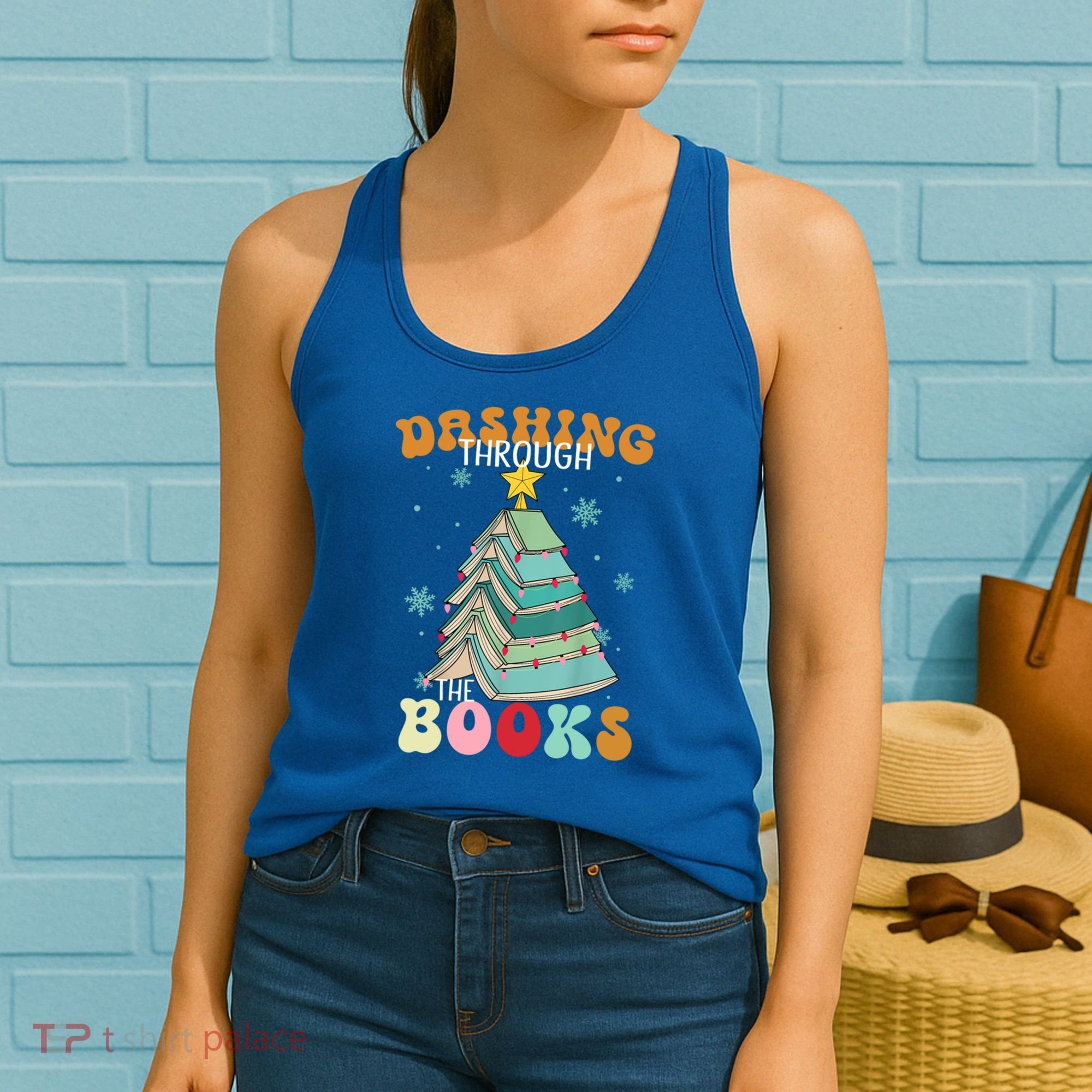Dashing Through The Books Funny Book Christmas Tree Teacher Great Gift Women's Tank Top
