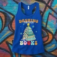 Dashing Through The Books Funny Book Christmas Tree Teacher Great Gift Women's Tank Top thumb 3