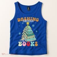 Dashing Through The Books Funny Book Christmas Tree Teacher Great Gift Tank Top thumb 2