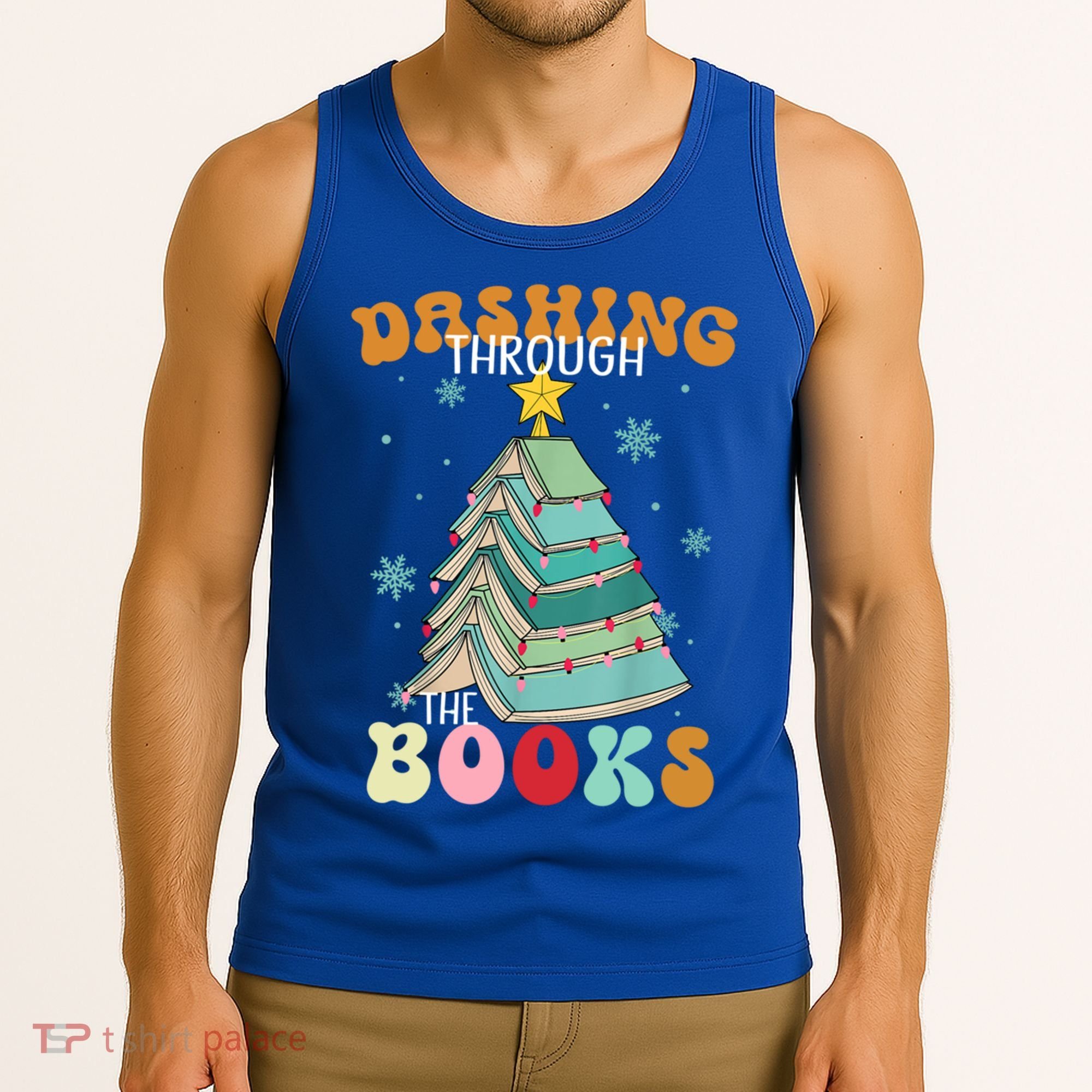 Dashing Through The Books Funny Book Christmas Tree Teacher Great Gift Tank Top