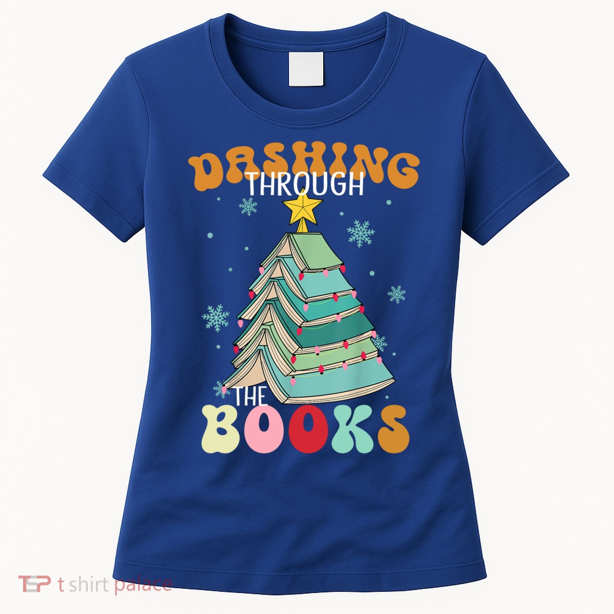 Dashing Through The Books Funny Book Christmas Tree Teacher Great Gift Women's T-Shirt