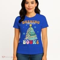 Dashing Through The Books Funny Book Christmas Tree Teacher Great Gift Women's T-Shirt thumb 4