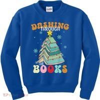 Dashing Through The Books Funny Book Christmas Tree Teacher Great Gift Kids Sweatshirt thumb 0