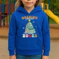 Dashing Through The Books Funny Book Christmas Tree Teacher Great Gift Kids Hoodie thumb 3