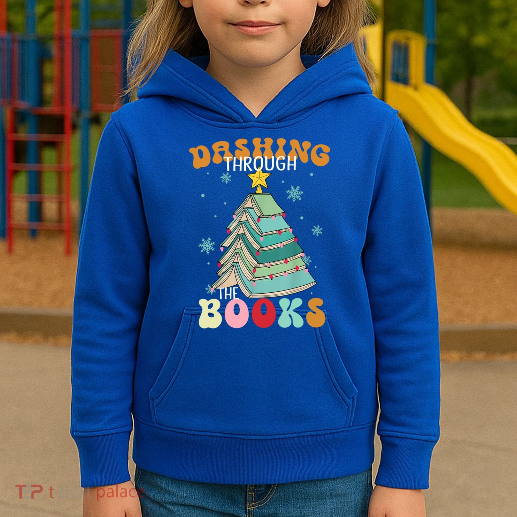 Dashing Through The Books Funny Book Christmas Tree Teacher Great Gift Kids Hoodie