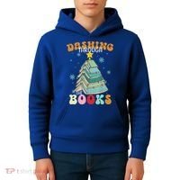 Dashing Through The Books Funny Book Christmas Tree Teacher Great Gift Kids Hoodie thumb 4