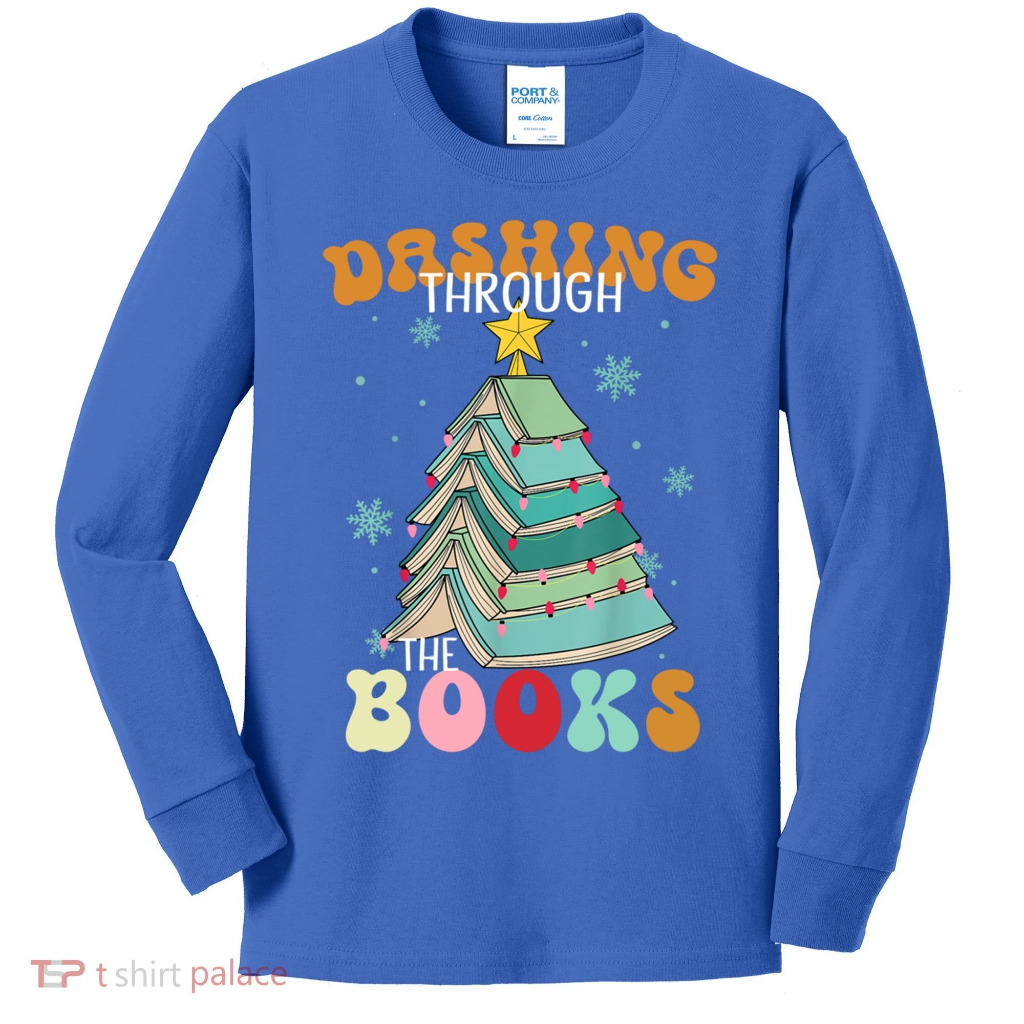 Dashing Through The Books Funny Book Christmas Tree Teacher Great Gift Kids Long Sleeve Shirt