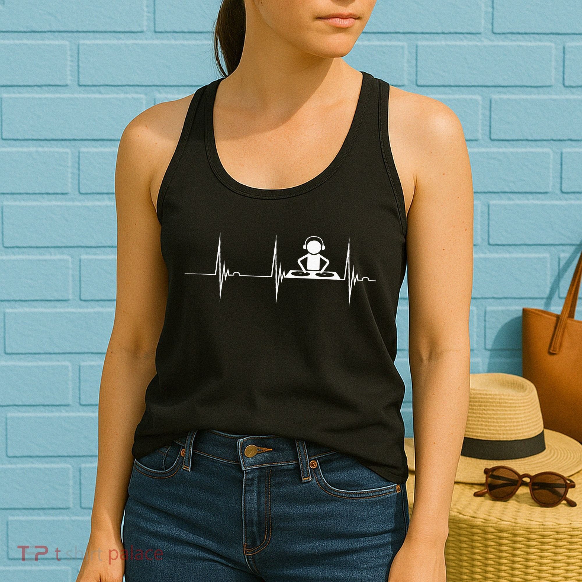 DJ Techno Turntable DJ Heartbeat EKG Pulse Dance Music Women's Tank Top
